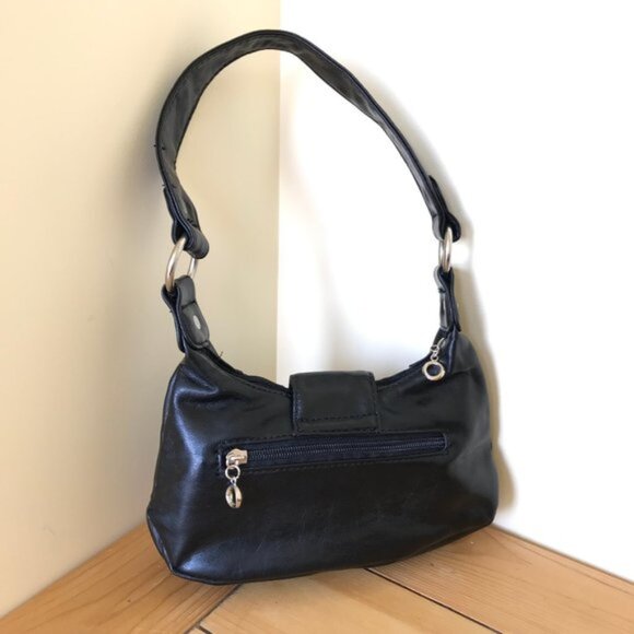 Black Faux Leather Mini Bag Purse with Silver-tone Rhinestone Buckle - Picture 3 of 9